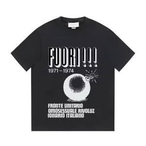 Designer Gucci Short-Sleeved T-Shirt Black Cotton Pure