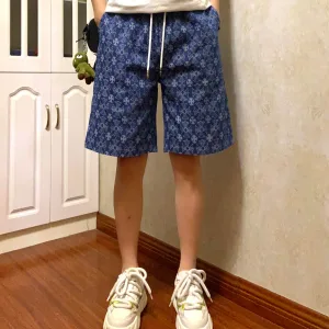 Luxury Chrome Hearts Shorts Red Jacquard Denim Relaxed Fit