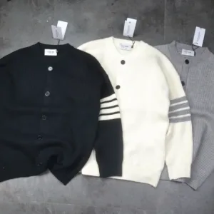 High Quality Thom Browne Sweater Brown Wool Blend Jacquard Embroidery