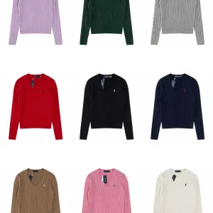 Super Clone Designer Ralph Lauren Sweater Red Cotton Pure Cable Knit Easy To Match Embroidery