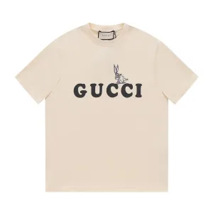 Designer Gucci Short-Sleeved Shirts Red Cotton Combed Ribbed Fabric