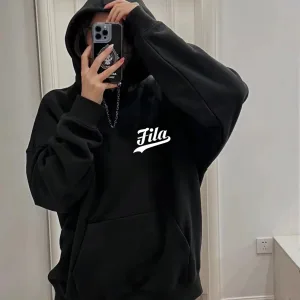 Luxury Fila Hoodie Black Cotton Fleece Winter