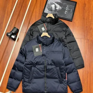 High Quality Prada Coat Black Eva Duck Down Nylon Daily Commute Metal Logo Side Pockets