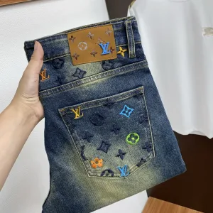 High Quality Reps Louis Vuitton Jeans Ash Genuine Leather Denim High-End Quality Winter Patch