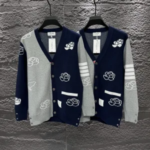 Super Clone Thom Browne Cardigan Red Wool Modal Jacquard