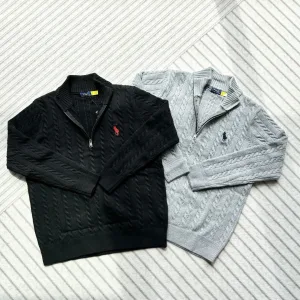 High Quality Ralph Lauren Sweater Red Cotton Wool Blend Cable Knit Embroidery