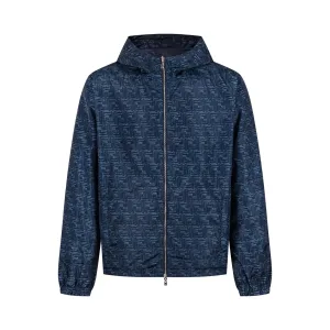 Designer Fendi Trench Coat Blue Nylon Leather Patch
