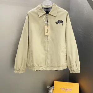 Designer Stussy Coat Red Relaxed Fit Embroidery Patch
