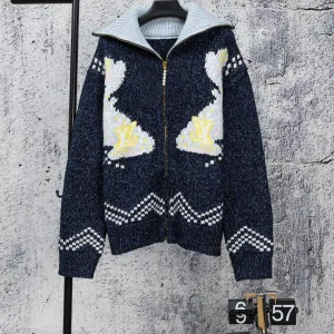 Designer Luxury Louis Vuitton Cardigan Red Wool Jacquard Relaxed Fit Streetwear Winter Pattern