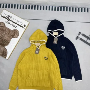 Designer Stussy Sweater Yellow Cotton Pure Cashmere Exquisite Tailoring Winter